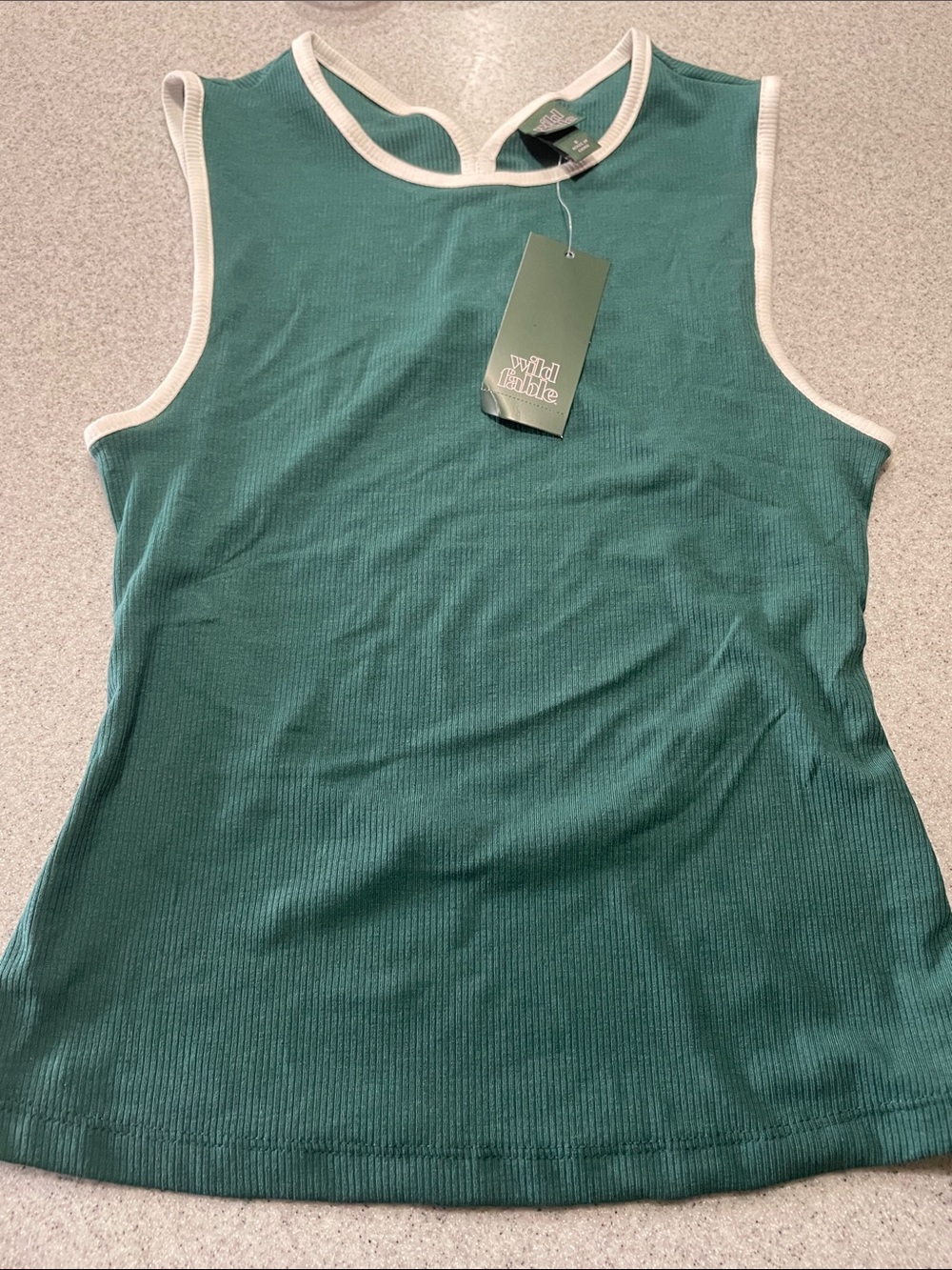wild fable Teal Ribbed Tank with White Trim